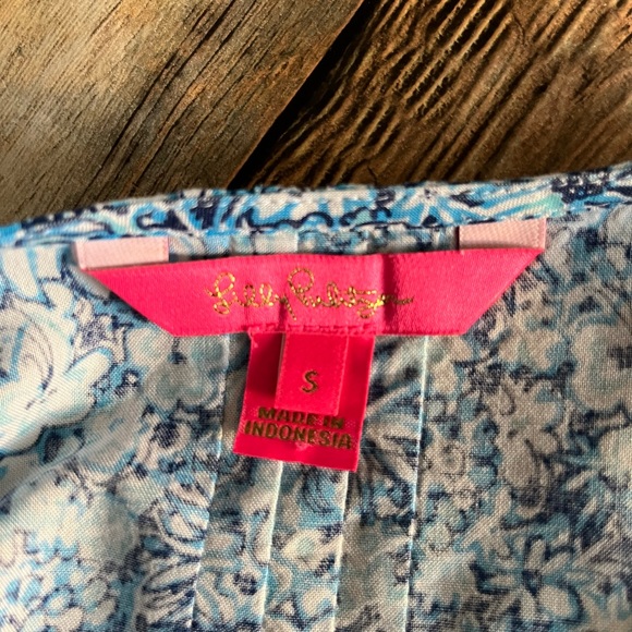 Lilly Pulitzer Blue & White Floral Print Peasant Style Blouse Top Size Small - Picture 14 of 14